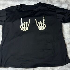 Black T-Shirt with Skeleton Hand Design